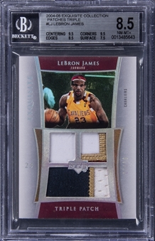 2004-05 UD "Exquisite Collection" Triple Patch #E3P-LJ LeBron James Triple Patch Card (#07/10) - BGS NM-MT+ 8.5
